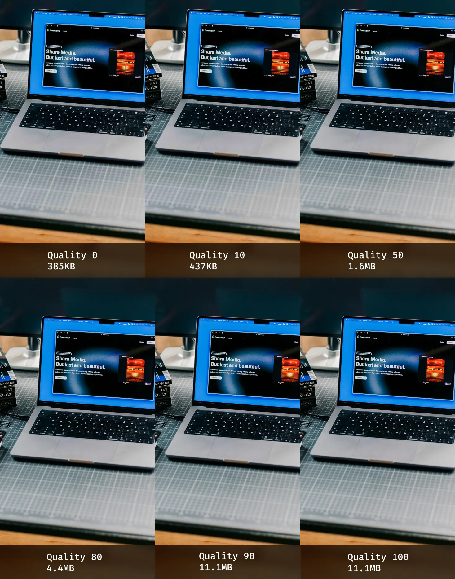 JPEG Quality comparison table from 0 to 100